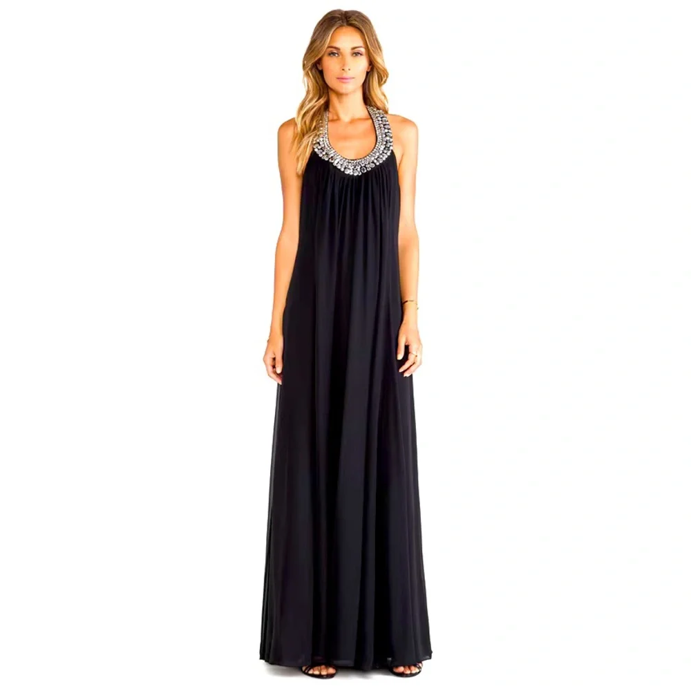NWT Diane Von Furstenberg Silk Chiffon Formal Gown Dress Black Tie Wedding - Picture 1 of 12